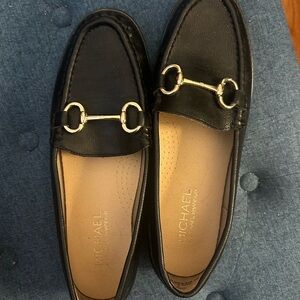 Black Leather Loafers with Silver Accents
